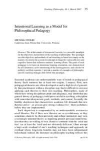 Teaching Philosophy, 30:1, MarchIntentional Learning as a Model for Philosophical Pedagogy
