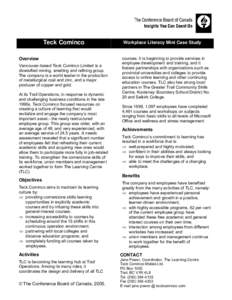 S&P/TSX Composite Index / Teck Resources / Trail /  British Columbia / Economy of Canada / E-learning / Skill / Education / Kirkland Lake / S&P/TSX 60 Index