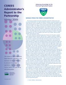 CSREES Administrator’s Report to the Partnership Winter 2005