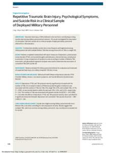 Research  Original Investigation Repetitive Traumatic Brain Injury, Psychological Symptoms, and Suicide Risk in a Clinical Sample