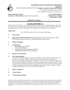 PAJARO VALLEY WATER MANAGEMENT AGENCY 36 BRENNAN STREET  WATSONVILLE, CATEL: (  FAX: (email:   http://www.pvwater.org