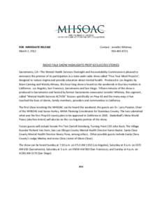 MHSOAC Press Release - Radio Show Highlights Prop 63 Success Stories