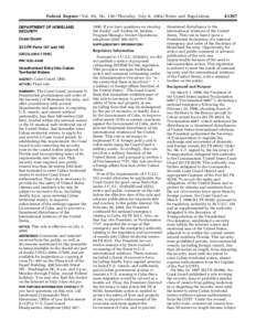 United States Coast Guard / Water / Code of Federal Regulations / Title 33 of the Code of Federal Regulations / Cuban Assets Control Regulations / Marine safety / Maritime security / Coast guard / Sea captain / Transport / United States maritime law / Cuba–United States relations