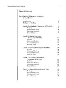 Catholic Philanthropy In America  1 Table of Contents Part I. Catholic Philanthropy in America