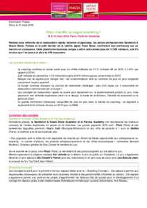 Information Presse Paris, le 21 mars 2016 Rien n’arrête la vague snacking ! 14 & 15 mars 2016, Paris, Porte de Versailles Rendez-vous référents de la restauration rapide, italienne et japonaise, les salons professio