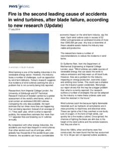 Fire is the second leading cause of accidents in wind turbines, after blade failure, according to new research (Update)