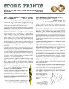 SPOR E PR I N TS BULLETIN OF THE PUGET SOUND MYCOLOGICAL SOCIETY March 2016 Number 520	  EGYPT SUPPLY MINISTRY SEEKS TO CLARIFY