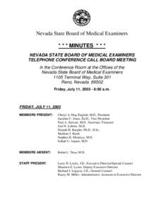 Nevada State Board of Medical Examiners / Agenda / Nevada / Doctor of Medicine / Education / Academia / Knowledge