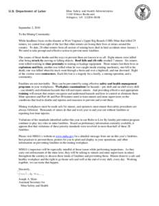 Microsoft Word - Safety Alert Letter to Mining Community[removed]doc