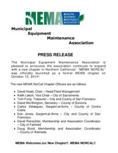 Municipal Equipment Maintenance Association  PRESS RELEASE