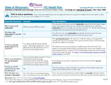 State of Wisconsin:  IYC Health Plan Summary of Benefits and Coverage: What this Plan Covers & What it Costs