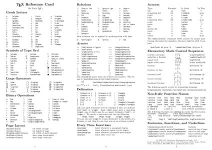 TEX Reference Card  Relations (for Plain TEX)