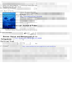 Biology, Status, and Management of the Yellowstone Cutthroat Trout