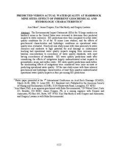 PREDICTED VERSUS ACTUAL WATER QUALITY AT HARDROCK MINE SITES: EFFECT OF INHERENT GEOCHEMICAL AND HYDROLOGIC CHARACTERISTICS1