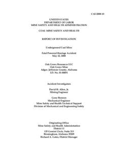 CAI[removed]UNITED STATES DEPARTMENT OF LABOR MINE SAFETY AND HEALTH ADMINISTRATION COAL MINE SAFETY AND HEALTH REPORT OF INVESTIGATION