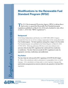 Modifications to the Renewable Fuel Standard Program (RFS2) -- Regulatory Announcement (EPA-420-F[removed]April 2010)