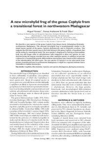 A new microhylid frog of the genus Cophyla from a transitional forest in northwestern Madagascar Miguel Vences1*, Franco Andreone2 & Frank Glaw3