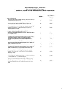 Kansas State Department of Education 2006 School Health Profiles Report Summary of Principal and Lead Health Education Teacher Survey Results Percent