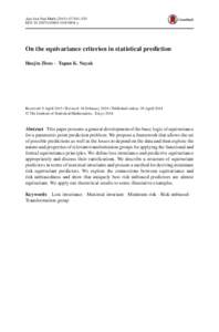 Ann Inst Stat Math:541–555 DOIs10463y On the equivariance criterion in statistical prediction Haojin Zhou · Tapan K. Nayak