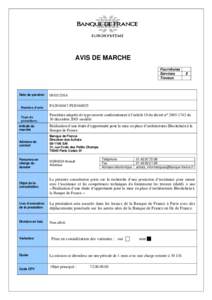 AVIS DE MARCHE Fournitures Services Travaux  Date de parution