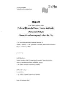Report on the audits conducted by the Federal Financial Supervisory Authority (Bundesanstalt für Finanzdienstleistungsaufsicht – BaFin)