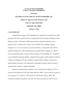 STATE OF NEW HAMPSHIRE PUBLIC UTILITIES COMMISSION DW[removed]AQUARION WATER COMPANY OF NEW HAMPSHIRE, INC. Petition for Approval to Issue Promissory Note Order Nisi Approving Petition