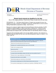 Rhode Island Department of Revenue Division of Taxation ADVTAX ADMINISTRATION  ADVISORY FOR TAX PROFESSIONALS