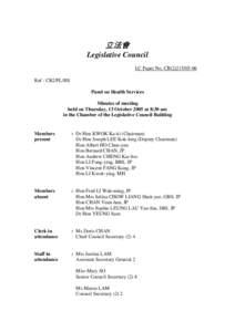 立法會 Legislative Council LC Paper No. CB[removed]Ref : CB2/PL/HS Panel on Health Services Minutes of meeting