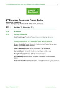 2  nd European Resources Forum, Berlin, 10-11 November 2014, Conference programme