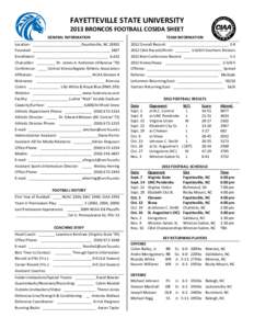FAYETTEVILLE STATE UNIVERSITY 2013 BRONCOS FOOTBALL COSIDA SHEET GENERAL INFORMATION Location: ________________________Fayetteville, NC[removed]Founded: ______________________________________ 1867