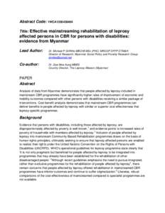 Abstract Code:  1WCA1338438404 Title: Effective mainstreaming rehabilitation of leprosy