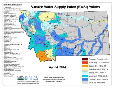 RIVER INDEX & SWSI VALUES 1 Marias above Tiber Reservoir[removed]Tobacco[removed]Kootenai Ft. Steele to Libby Dam[removed]Kootenai below Libby Dam[removed]Fisher 1.6