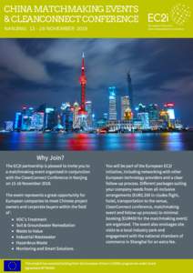 CHINA MATCHMAKING EVENTS & CLEANCONNECT CONFERENCE NANJINGNOVEMBER 2018 Why Join? 