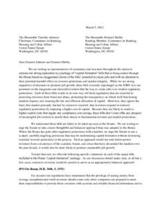 March 5, 2012 The Honorable Timothy Johnson Chairman, Committee on Banking, Housing and Urban Affairs United Stated Senate Washington, DC 20510