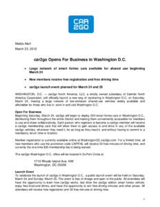 Media Alert March 23, 2012 car2go Opens For Business in Washington D.C. 