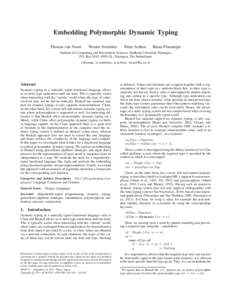 Embedding Polymorphic Dynamic Typing Thomas van Noort Wouter Swierstra  Peter Achten