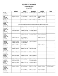 COLLEGE OF BUSINESS Office/Lab Hours Spring 2015 Baugh[removed]