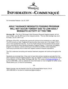 Microsoft Word - PSA - Adult Nuisance Mosquito Foggging Program Will Not Occur Tonight Due To Low Mosquito Activity At This Tim