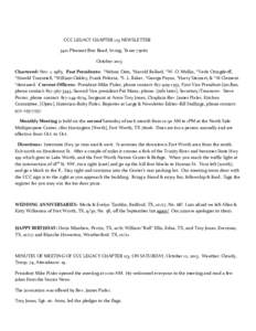 CCC LEGACY CHAPTER 123 NEWSLETTER 3412 Pleasant Run Road, Irving, Texas[removed]October 2013 Chartered: Nov. 1, 1985. Past Presidents: *Nelson Oats, *Harold Ballard, *W. O. Mullin, *Verle Oringderff, *Harold Trammell, *Wil