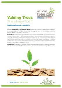 Valuing Trees What is Nature Worth? Report Key Findings – June 2014 Planet Ark’s Valuing Trees - What is Nature Worth? report focuses on the value of nature. It explores the financial, environmental, social, and heal