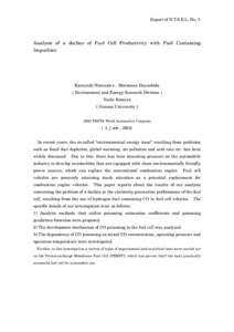 Report of N.T.S.E.L. No.３  Analysis of a decline of Fuel Cell Productivity with Fuel Containing Impurities  Kazuyuki Narusawa，Morimasa Hayashida