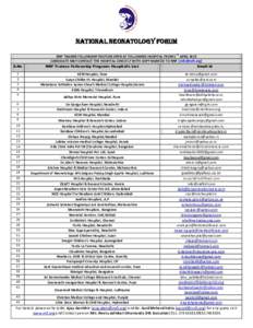 National Neonatology Forum NNF TRAINEE FELLOWSHIP POSTION OPEN AT FOLLOWING HOSPITAL FROM 1 ST APRIL 2015 CANDIDATE MAY CONTACT THE HOSPITAL DIRECTLY WITH COPY MARKED TO NNF () S.No  NNF Trainee Fell ows hip