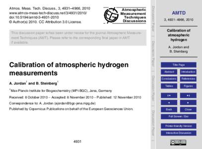 Atmospheric Measurement Techniques Discussions  Max-Planck-Institute for Biogeochemistry (MPI-BGC), Jena, Germany