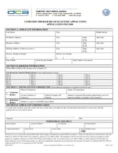 Cemetery and Funeral Bureau - Cemetery Broker Branch Licensee Application