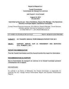 Report to/Rapport au : Transit Commission Commission du transport en commun