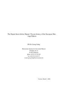 The Hajnal thesis before Hajnal: The pre-history of the European Marriage Pattern  PD Dr. Georg Fertig