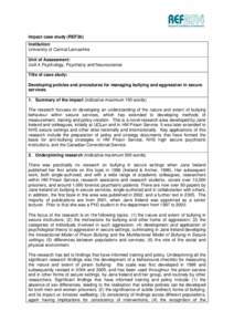 Impact case study (REF3b) Institution: University of Central Lancashire Unit of Assessment: UoA 4 Psychology, Psychiatry and Neuroscience Title of case study: