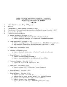 CITY COUNCIL MEETING NOTICE & AGENDA ***Tuesday, December 10, 2013*** 7:00 p.m[removed].