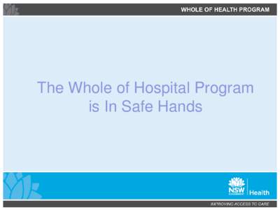 The Whole of Hospital Program is In Safe Hands WOHP strategies • Provision of support via Subject Matter Experts • Connecting the NSW sector via interagency partnerships