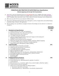 PRINCIPLES AND PRACTICE OF SURVEYING Exam Specifications Effective beginning with the April 2013 Examinations •  April 2013 is the first administration of a closed-book PS exam. NCEES will supply reference